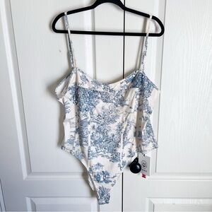 NWT Cider Toile de Jouy Bodysuit Blue Cream Sleeveless Size 3XL